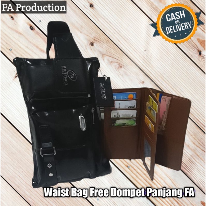 Tas Selempang Pria FA Waist Bag Tas Kulit Pria Masa Kini Gratis Dompet Panjang Pria