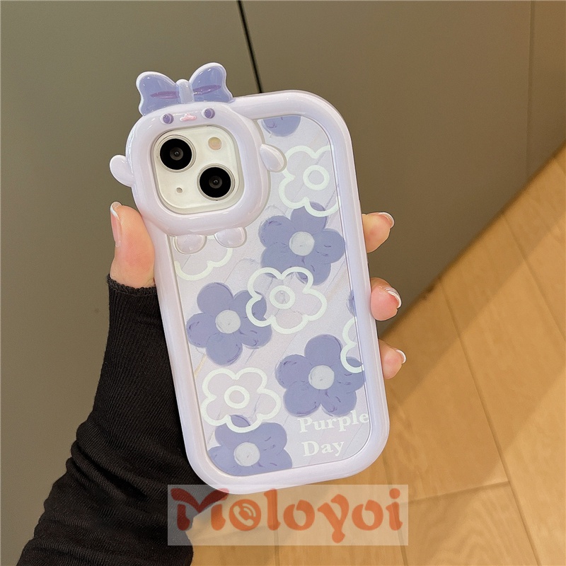 Soft Case TPU Motif Bunga Biru Aksen Pita 3D Untuk iPhone 11 13 12 14 Pro MAX XR 8Plus 7Plus 14Plus X 6 6S Plus XS MAX SE 2020