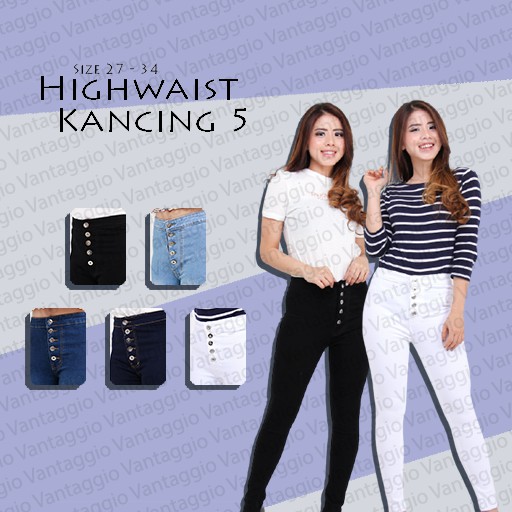  Celana  Highwaist Jeans Wanita Kancing  5  Stretch Clana 