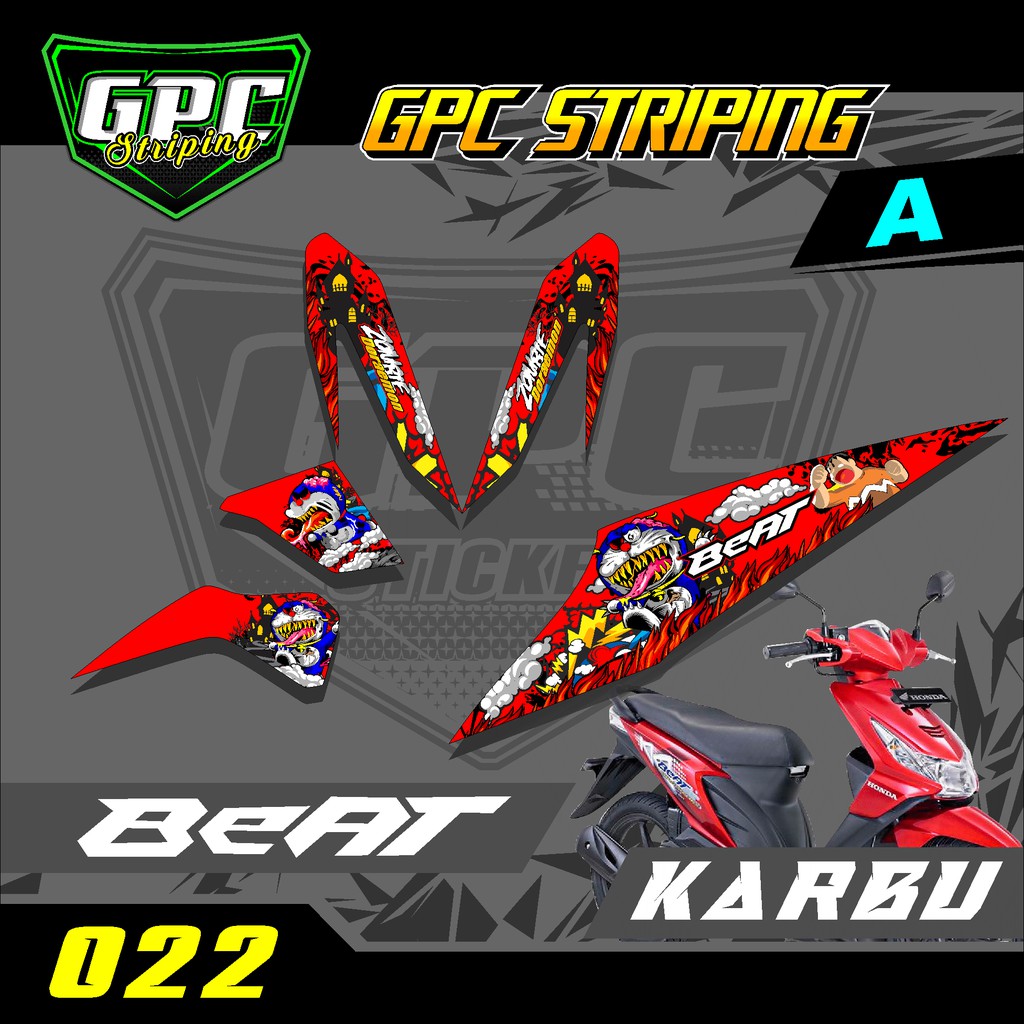 Stiker Striping Beat Karbu 2008/2012 - Stiker List Variasi Honda Beat Karbu DORAEMON ZOMBIE GPC-022