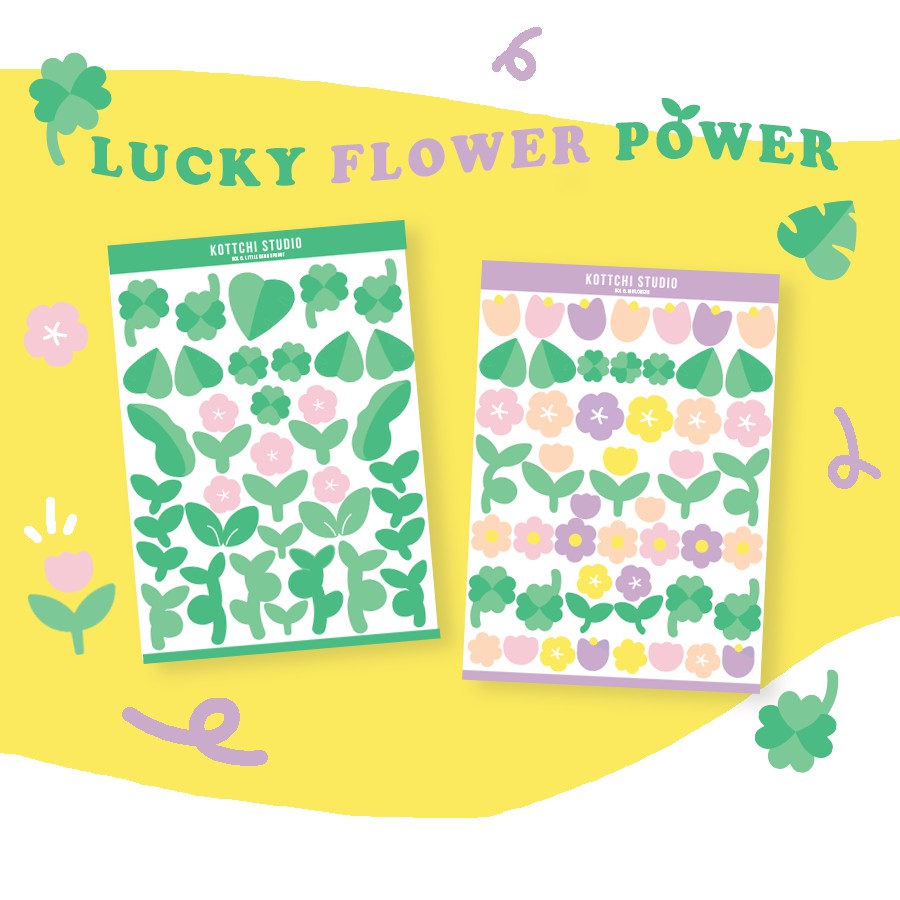 

Kottchi Flower Power and Lucky Bean Sprout Sticker Sheet Deco Polco Bujo Stiker Dekorasi