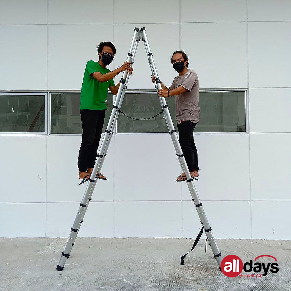 Alldays Tangga Lipat Teleskopik DOUBLE TRIANGLE 2,6 + 2,6 METER Alumunium Ladder Bahan Kuat, Praktis, Simple