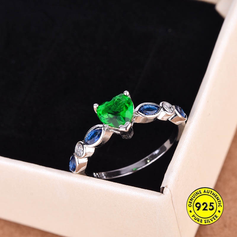 Cincin Sterling Silver 925 Dengan Topaz Bentuk Hati Warna Biru Laut Untuk Wanita