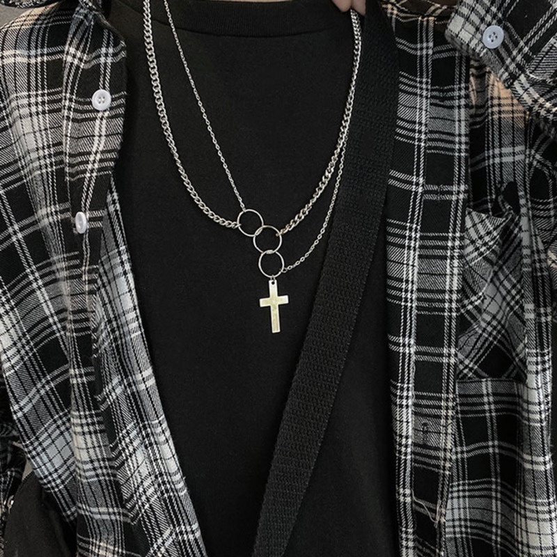 Kalung Liontin Cincin Ganda Salib Gaya Hip Hop