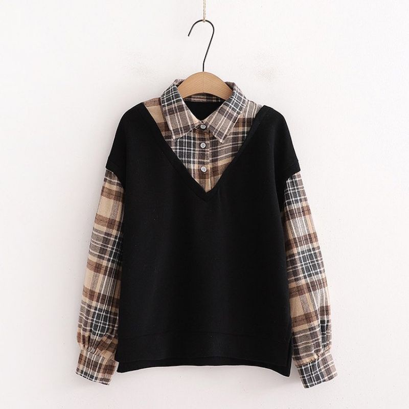 Wafel top atasan blouse kemeja flanel premium