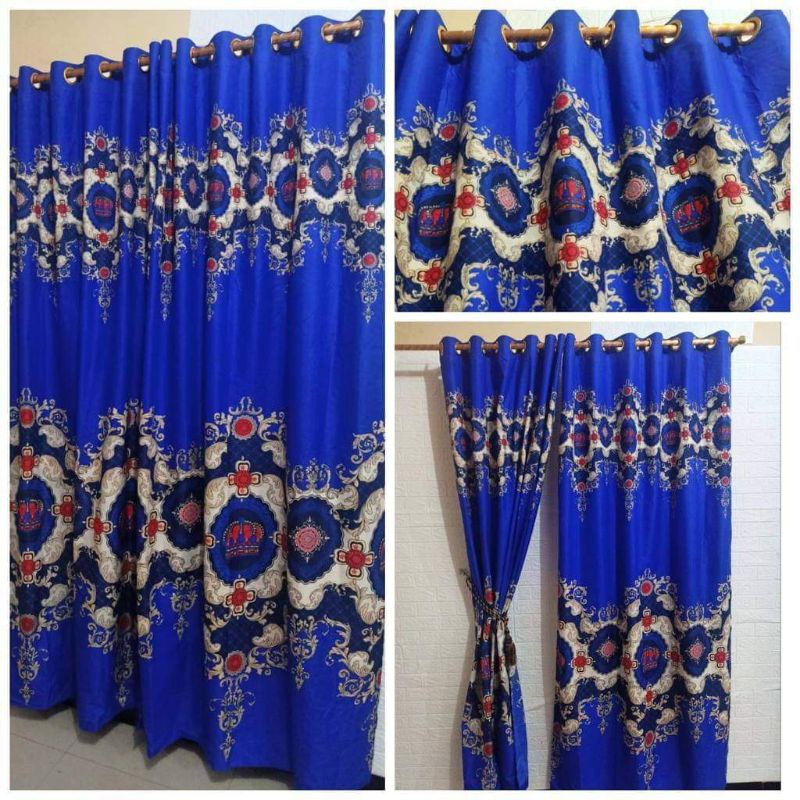 Horden/Gorden Smokering bisa pintu dan jendela motif Biru Elisabet  12Ring