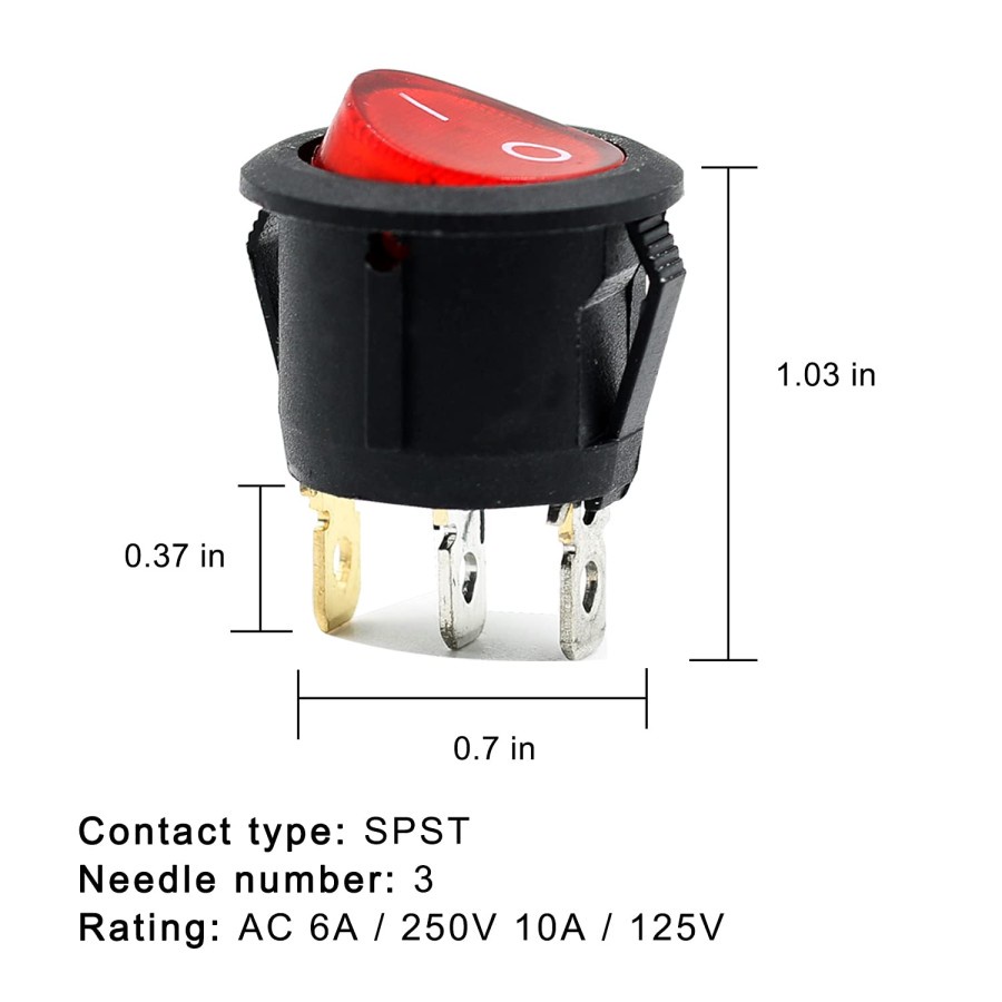Saklar Switch Bulat 3 Pin On Off + Lampu / Rocker Switch Pin Sedang