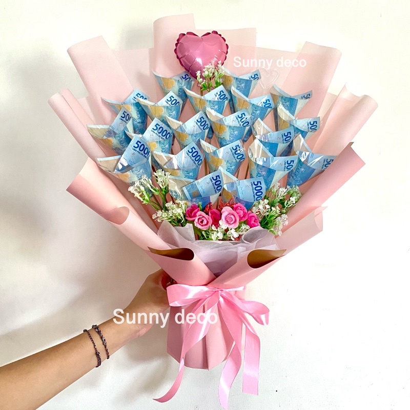 Money Bouquet Medium Size 500k  /  Buket Uang Asli + snack | bucket  uang