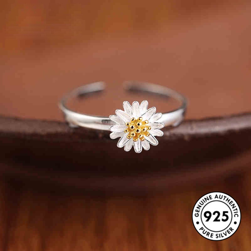 Cincin Desain Bunga Daisy Kecil Bahan S925 Silver Gaya Simple