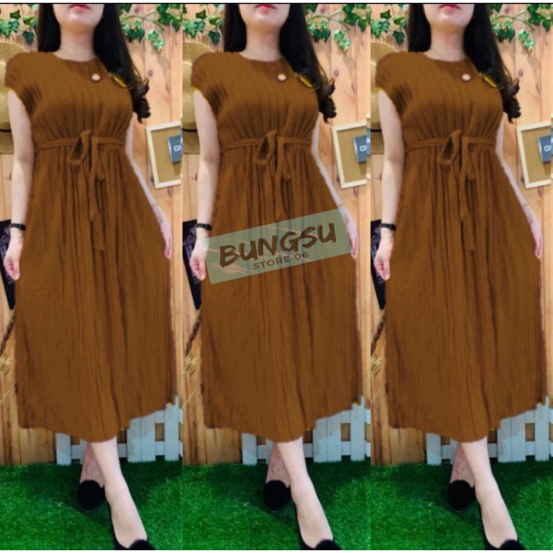 Long Dress Wanita Plisket Tanpa Lengan/Dress Viral 2023/Dress Wanita/Pakaian Wanita/Dress Terlaris-7