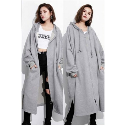 long hoodie zipper oversize korean style