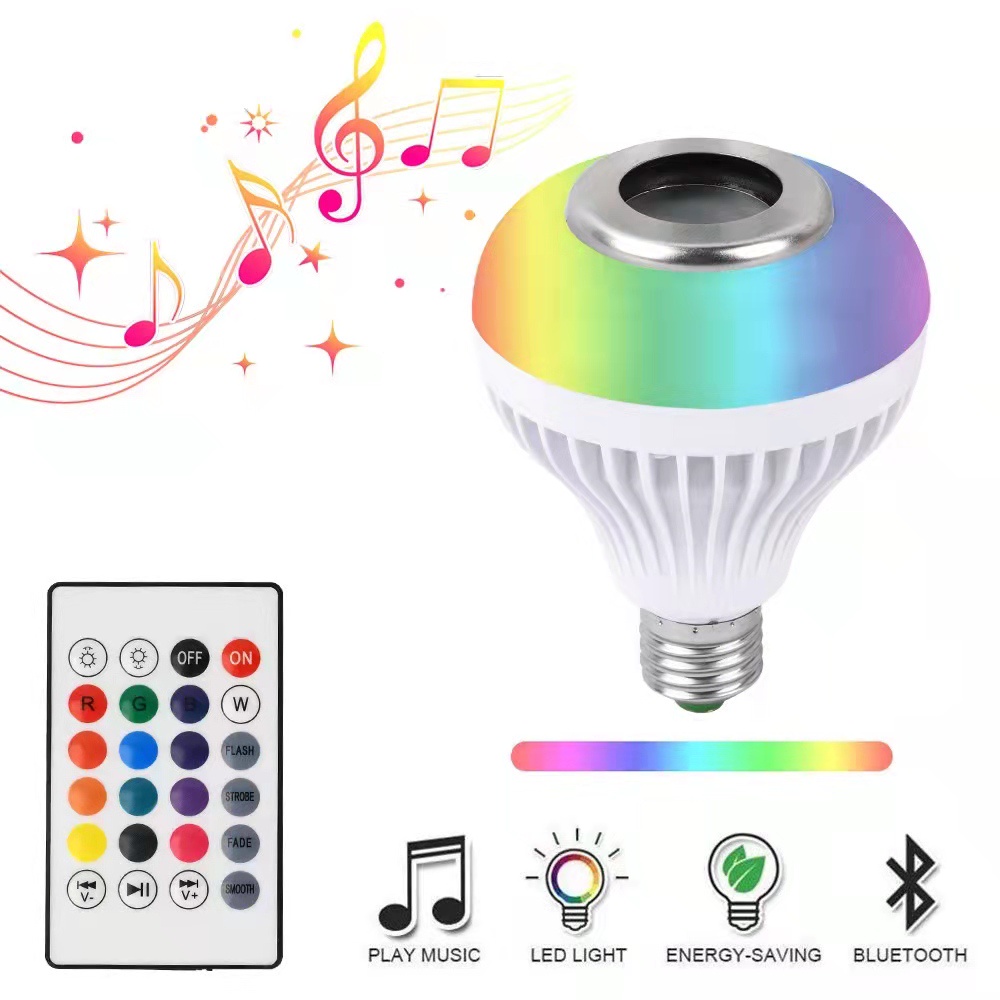 Wireless LED Smart Bluetooth Bulb Bohlam Speaker Musik Lampu APP 2 in 1 With Remote Control Party Light