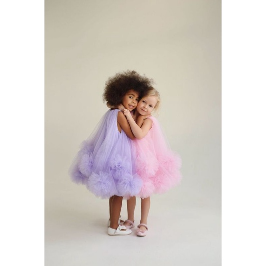 dress pom pom tutu anak perempuan baju pesta ulang tahun ultah free bandana