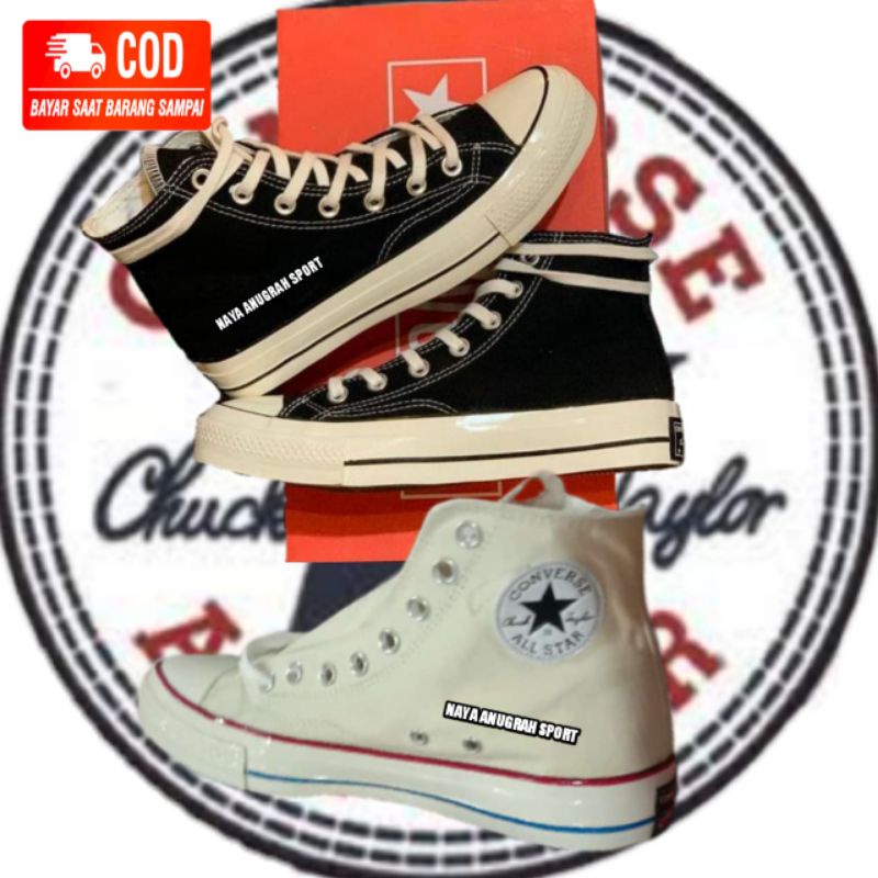 Sepatu CONVERSE 70s egret BNIB hight black white premium glosian sneaker pria wanita laki laki dan perempuan Sepatu Converse 70s Black White, Sepatu Converse, All Star 70s Premium, Converse 70s High Egret