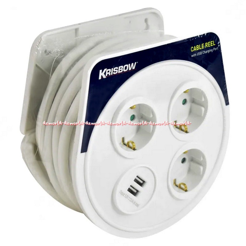 Krisbow Cable Reel With USB Charging Port 7m Kabel Gulung Putih Dengan Charge Usb Hp Handphone