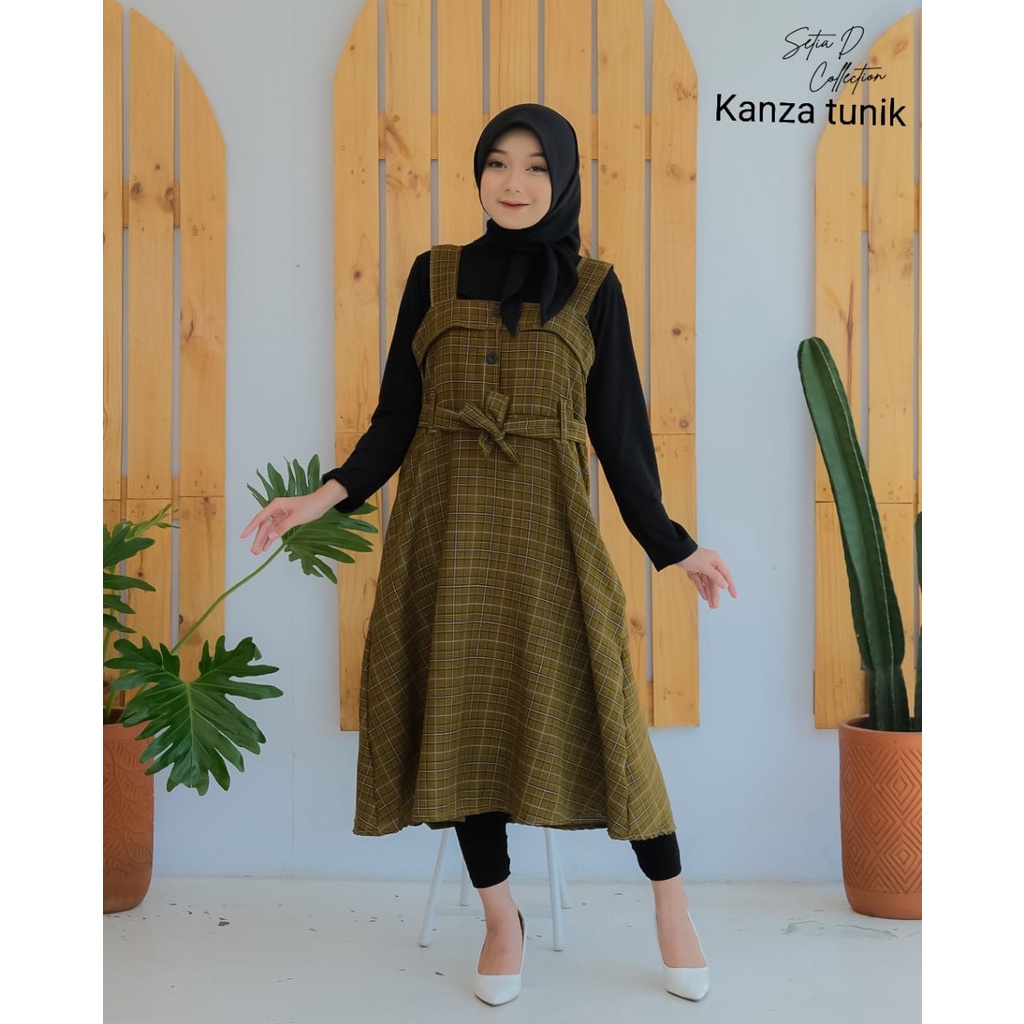 DRESS KHANZA OVERALL kotak / HANDAYANI / MOULY  ootd selebgram remaja busana wanita muslim fashion free inner OVERALL dress remaja baju muslim anak tanggung outer terbaru lebaran ecer grosir reseller dropshiper manset