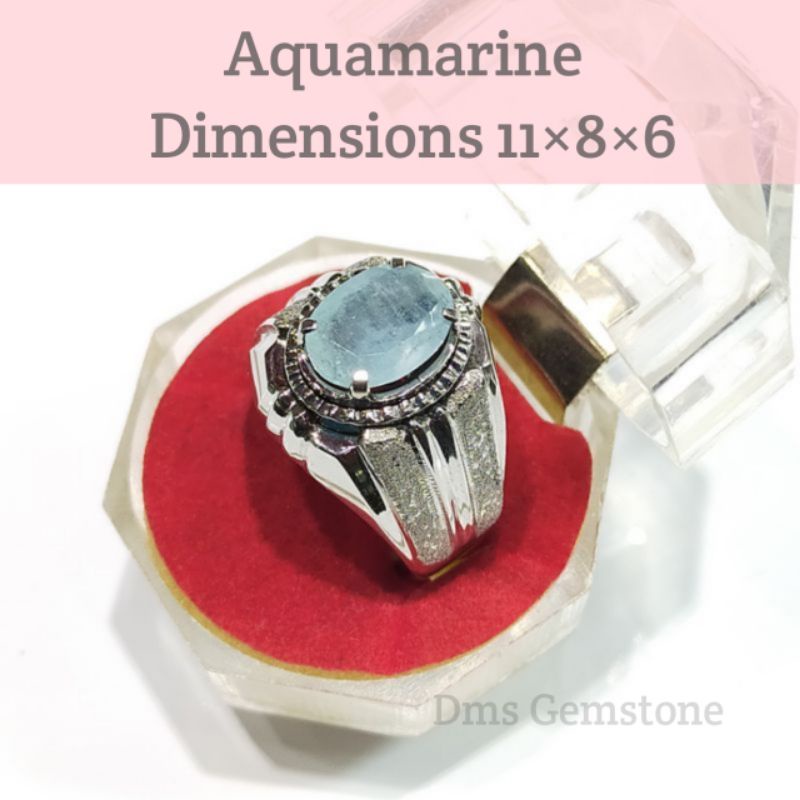 Batu Aquamarine Beryl Asli Natural Cincin Permata Batu Akik