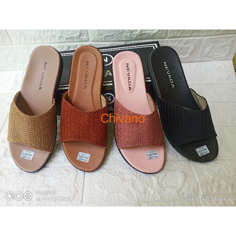 SANDAL SLOP RAJUT NEVADA,- SANDAL FLAT WANITA- SANDAL RAJUT