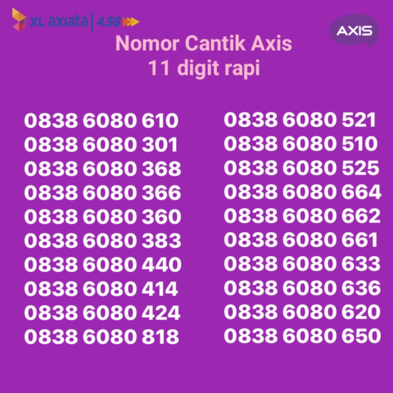 nomor axis cantik 11 digit seri 0838 6080 xx rapi