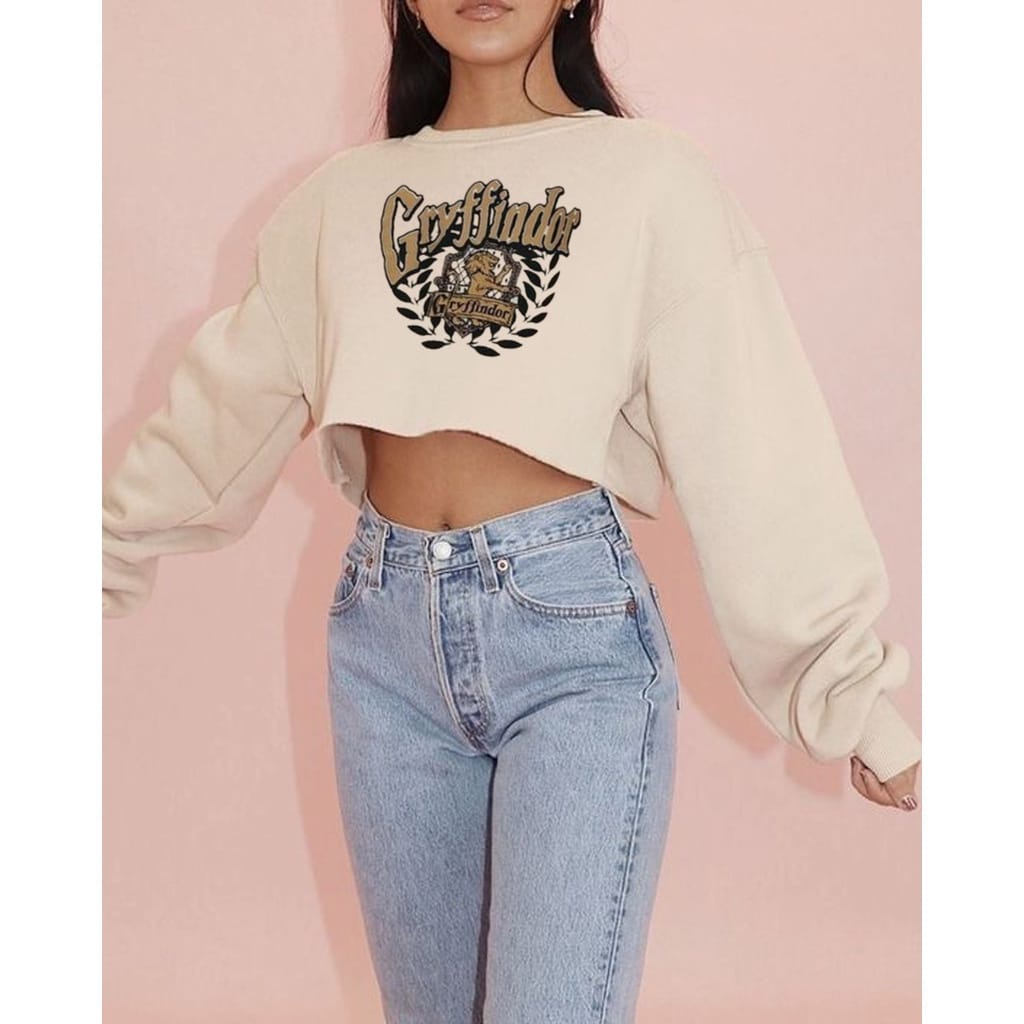 Sweater Crop Wanita | Cryffindor Crewneck Sweater | Korean Style Wanita Crop