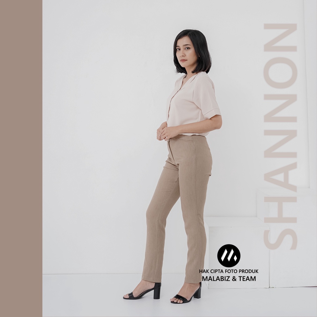 SHANNON - Celana Formal Wanita Slim Fit Bahan Stretch dan Tebal Celana Kantor Wanita Celana Panjang wanita Hitam Celana Dasar Wanita Basic Standar Kerja Malabiz