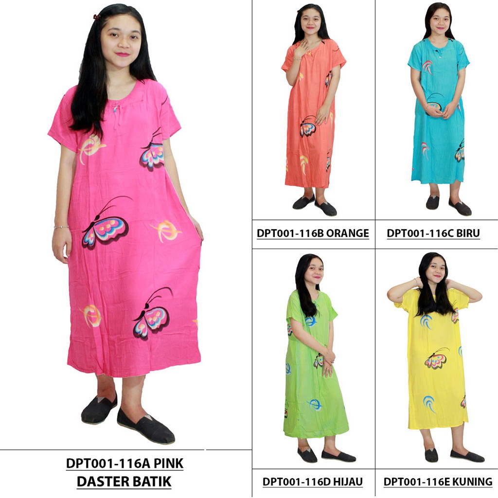 Daster Batik Lengan Pendek Leher V Pita Motif Kupu Daster Batik Lengan Pendek Leher V Pita Motif Kupu