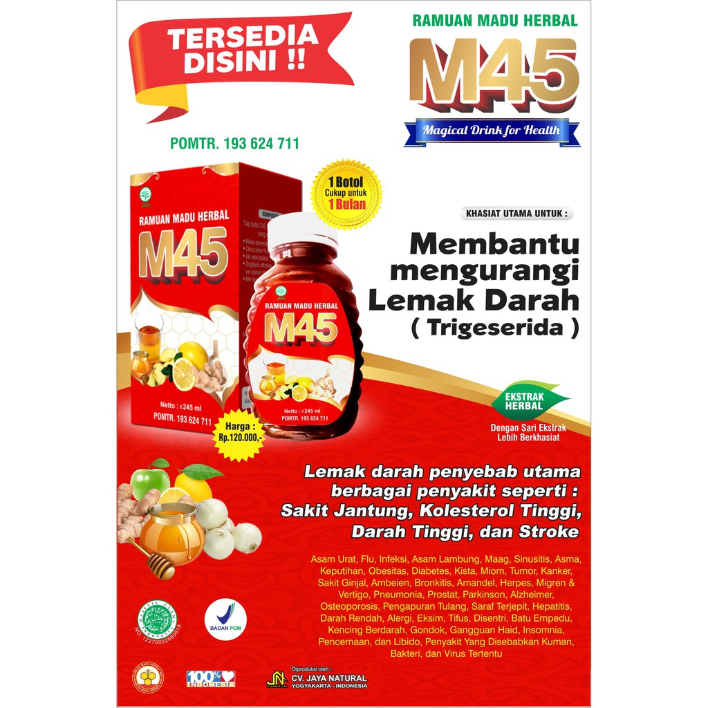 M45 Obat Herbal Madu 45 Terapi Jantung Kolesterol Darah Tinggi Hipertensi Asam Urat Lemak darah