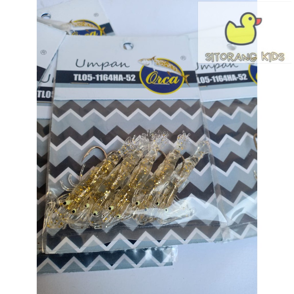[Promo] Umpan Softlure Udang Orca 40mm Gilter Gold Hijau Posfor GID
