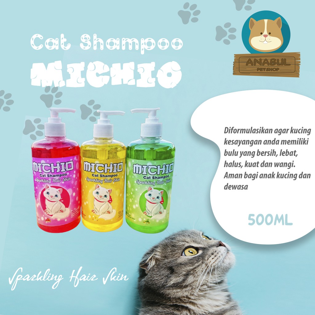 SHAMPOO KUCING &amp; ANJING 500ML MICHIO ANTI JAMUR &amp; KUTU BOTOL PUMP VARIAN STRAWBERRY JERUK APEL-BOTOL PUMP