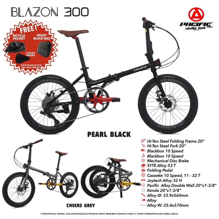 SEPEDA LIPAT PACIFIC BLAZON 300 20” BLACKBOX 10 SPEED FRAME STEEL MECHANICAL DISC BRAKE BICYCLE FOLDING BIKE