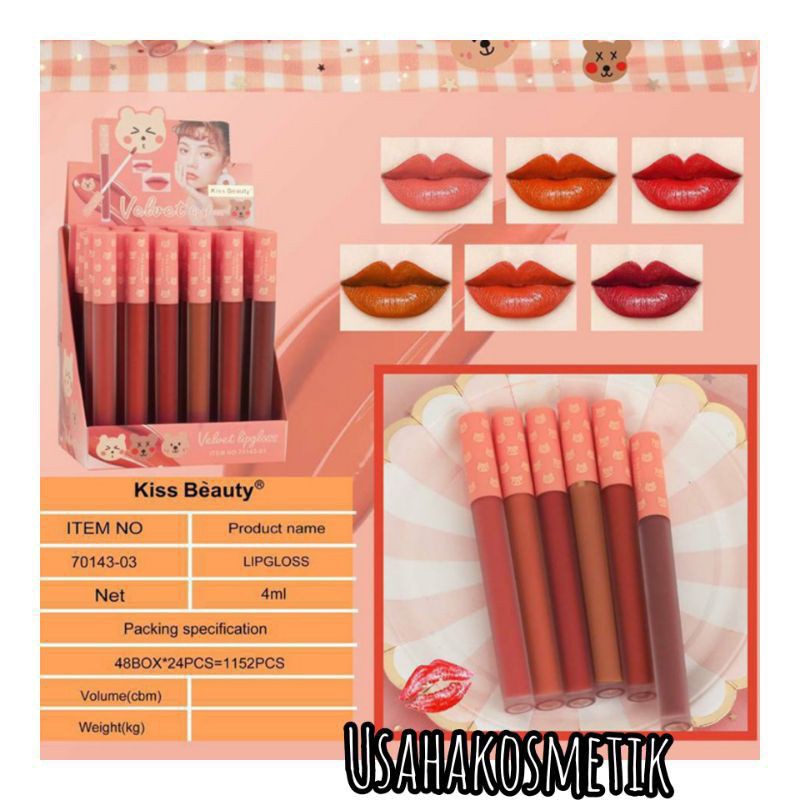 PROMO PER6PCS LIP GLOSS MATTE KISS BEAUTY VELVET AIR LIP GLAZE NO.70143 | 70243-03