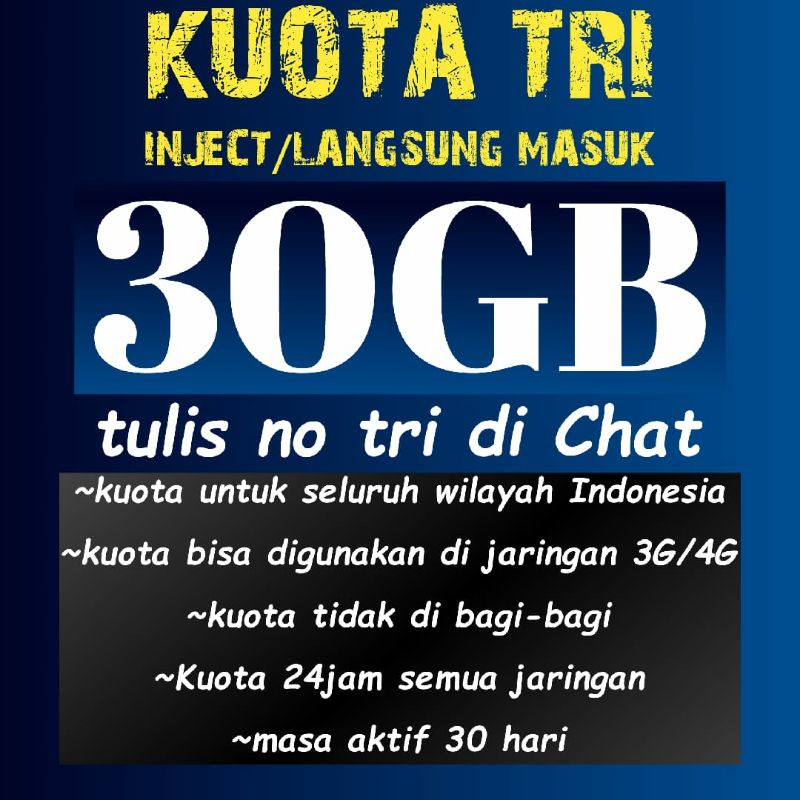 Kuota TRI full 24 jam 22GB 30GB 33GB 66GB