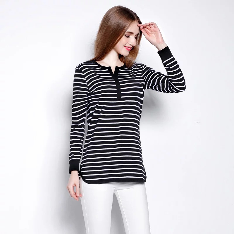 Blouse Tangan Panjang Wanita Gaya korea corak Salur - XSHOP Tsania