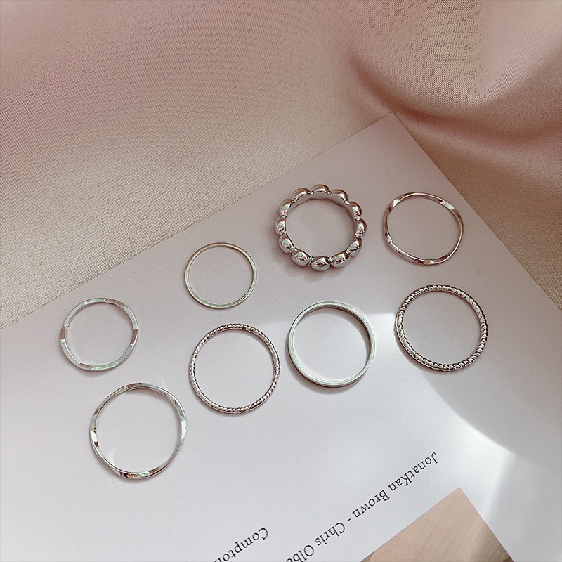 Set 5 / 6 / 8 Cincin Mutiara Warna Emas Perak Gaya Simple