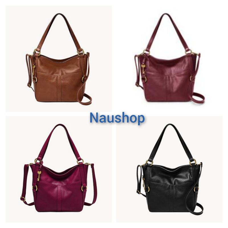 Tas Fossil Original Sam Shopper Black Brown Raspberry Red Claret