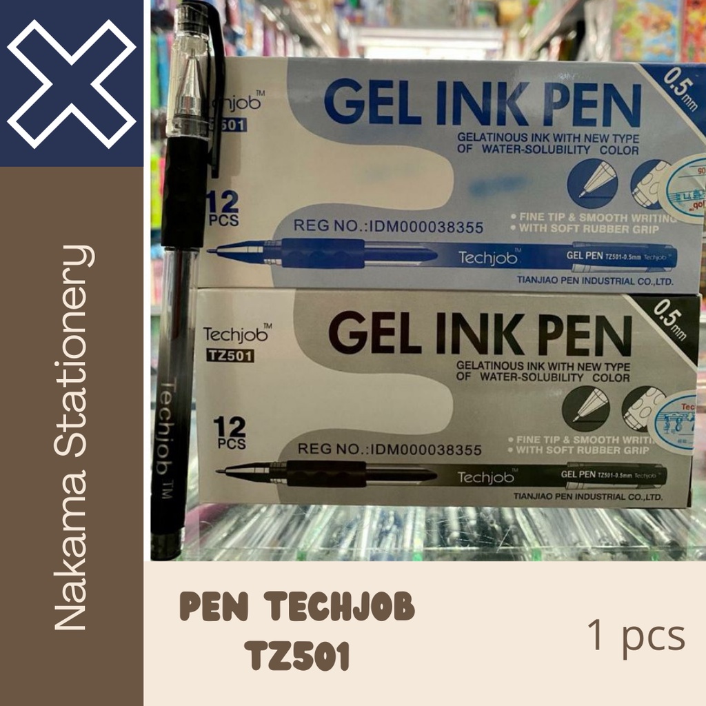 

Bolpoint Gel Ink Pen Pena Techjob TZ501 0.5mm Hitam Biru (1PCS)