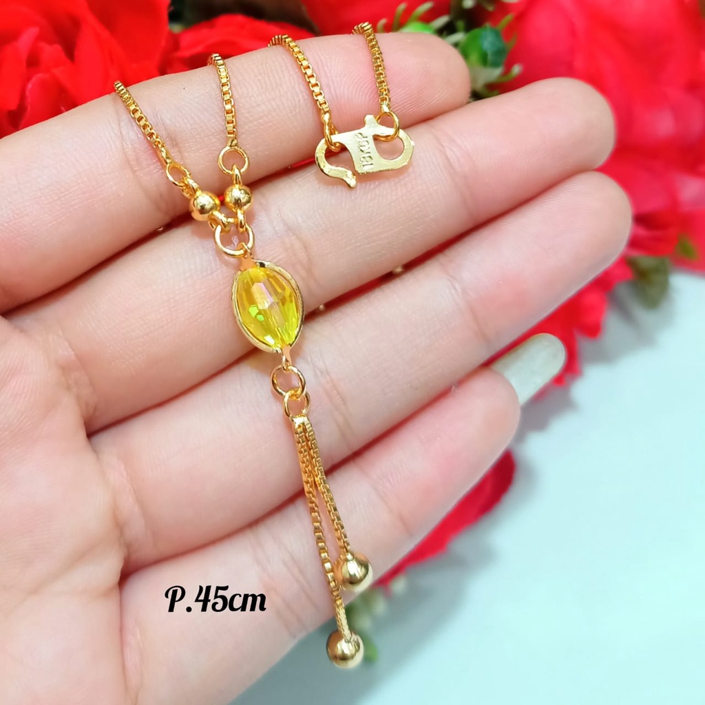 Kalung Dewasa permata warna warni kristal oval termanis lapis emas18k tidak karat