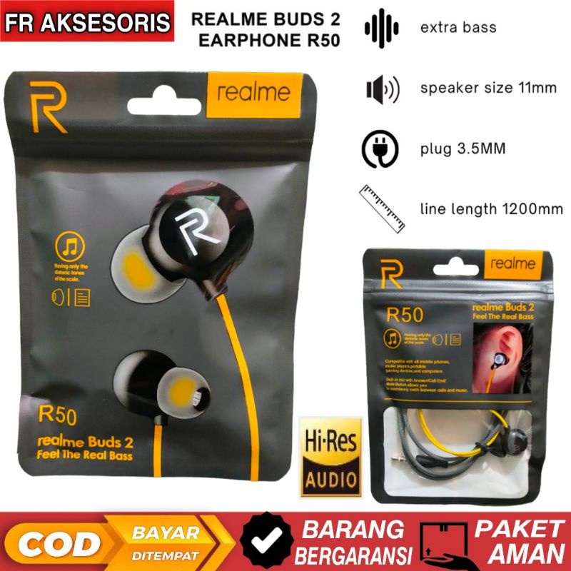 Headset Realme Buds 2 R50 Earphone Realme Buds Hd sound Bass with mic