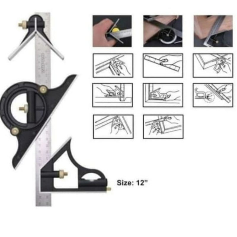 

Combination Square 12" / Penggaris Waterpass Busur Kombinasi / Penggaris Kombinasi Waterpass Busur