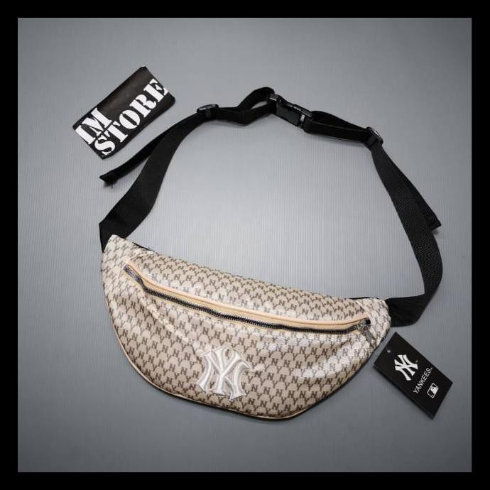 {BISA COD} MLB NY Yankees monogram waist bag beige 02 MURAH Kode 452
