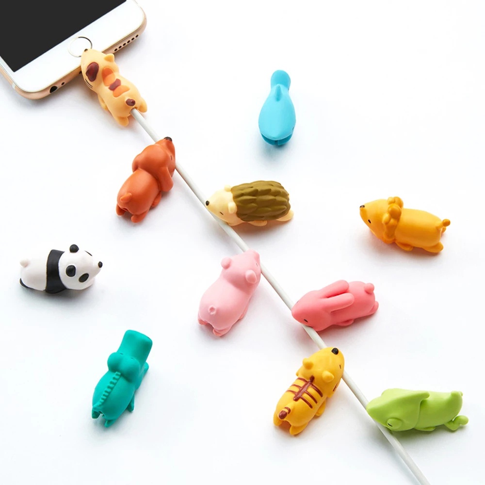 QUINTON Phone Accessories USB Cable Bites Protector Cartoon Animal Shape Cable Protector Cute Cellphone Decor Cable Storage Holder Cable Organizer Cable Doll Toy Earphone Cable Data Line Protective