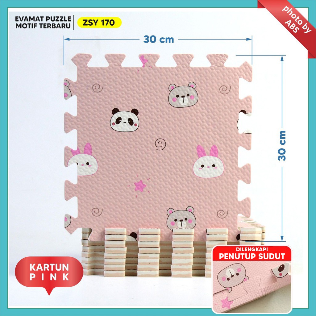 (ABS) ALAS EVAFOAM PUZZLE MOTIF BUNGA PANDA 30 X 30 X 1CM-panda pink