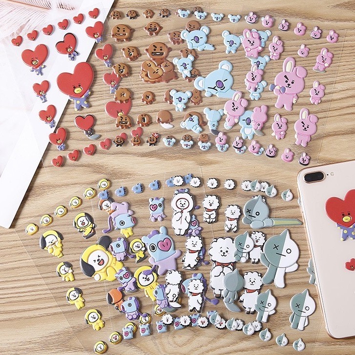 Stiker Timbul Karakter BT21 / Sticker Karakter Lucu BT21 Army / Sticker Korea Kartun Karakter BT21