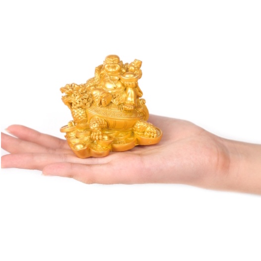 Patung Budha Tertawa Ji Lai Hud Naik Kura-Kura Kepala Naga ingot kecil
