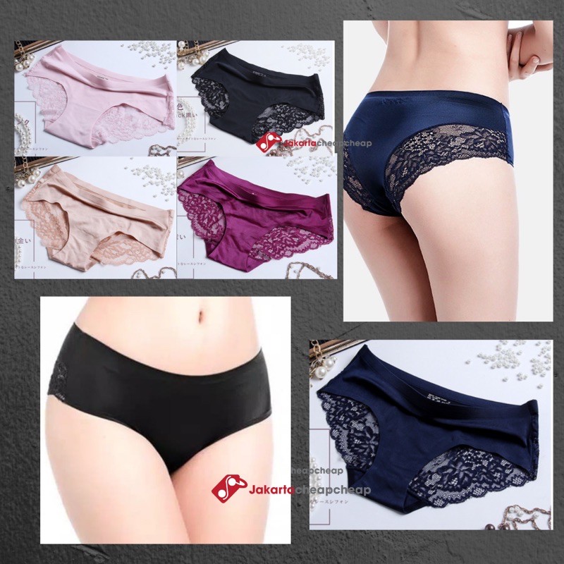 JC069 Celana Dalam Wanita Renda Lace Ice Silk Seamless Panty Sexy Lingerie Fashion Import