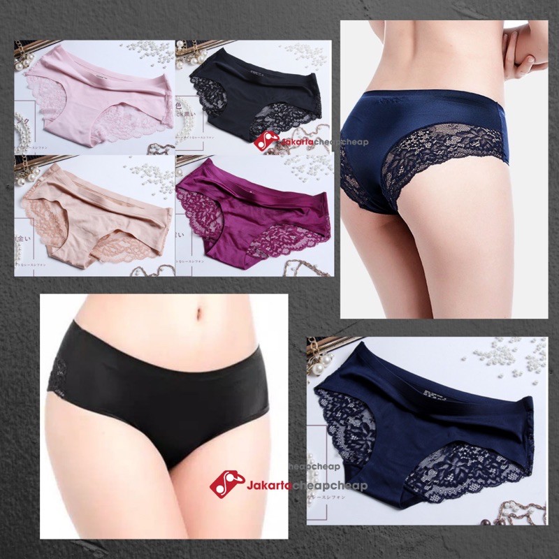 Celana Dalam Wanita Renda Lace Ice Silk Seamless Panty Sexy Lingerie Fashion Import