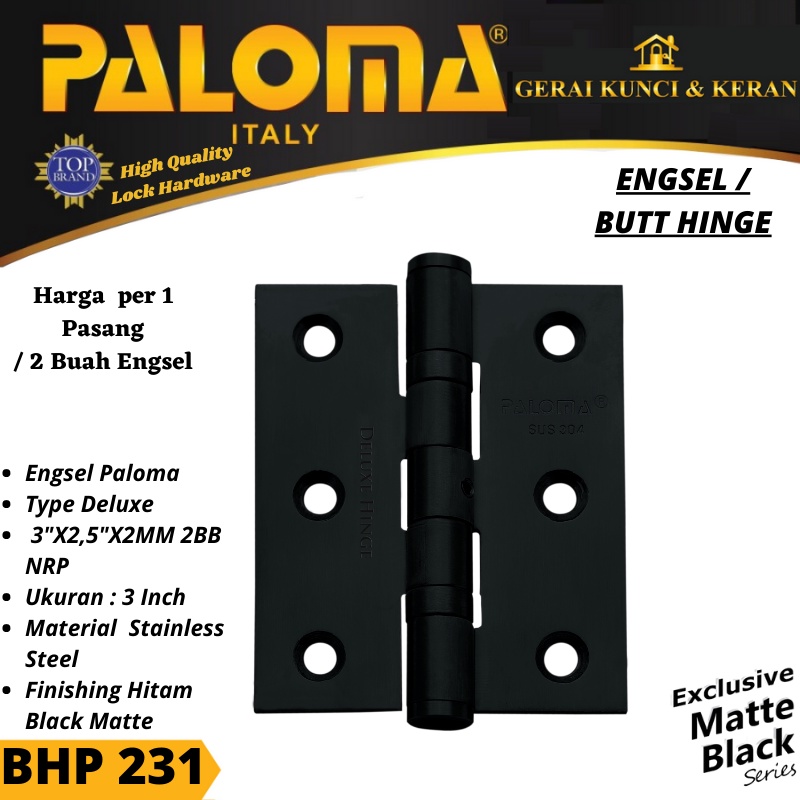 PALOMA BHP 231 ENGSEL JENDELA 3&quot;X2,5&quot;X2MM 2BB NRP HINGE 3 INCH HITAM BLACK MATTE