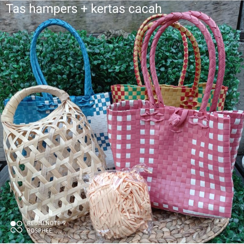 Paket Tas Hampers Anyaman Kertas Cacah Tas Belanja Unik