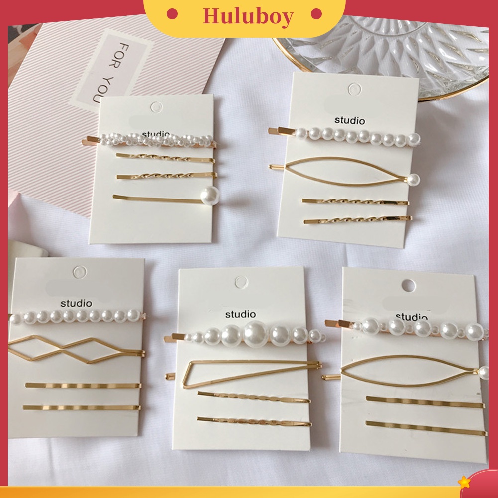 Hu Hu Hu Hu Hu Alat Bantu Pasang Kacamata♡ 4pcs / Set Jepit Rambut Bentuk Pita / Hati / Mutiara Imitasi Untuk Anak Perempuan