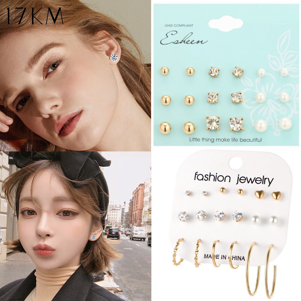 Set Anting + Kalung Rantai Liontin Bola Kristal / Mutiara Bulat Klasik untuk Wanita